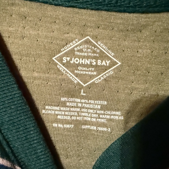 Men's long sleeve 3 button henley green and white stripes size large - Picture 3 of 4